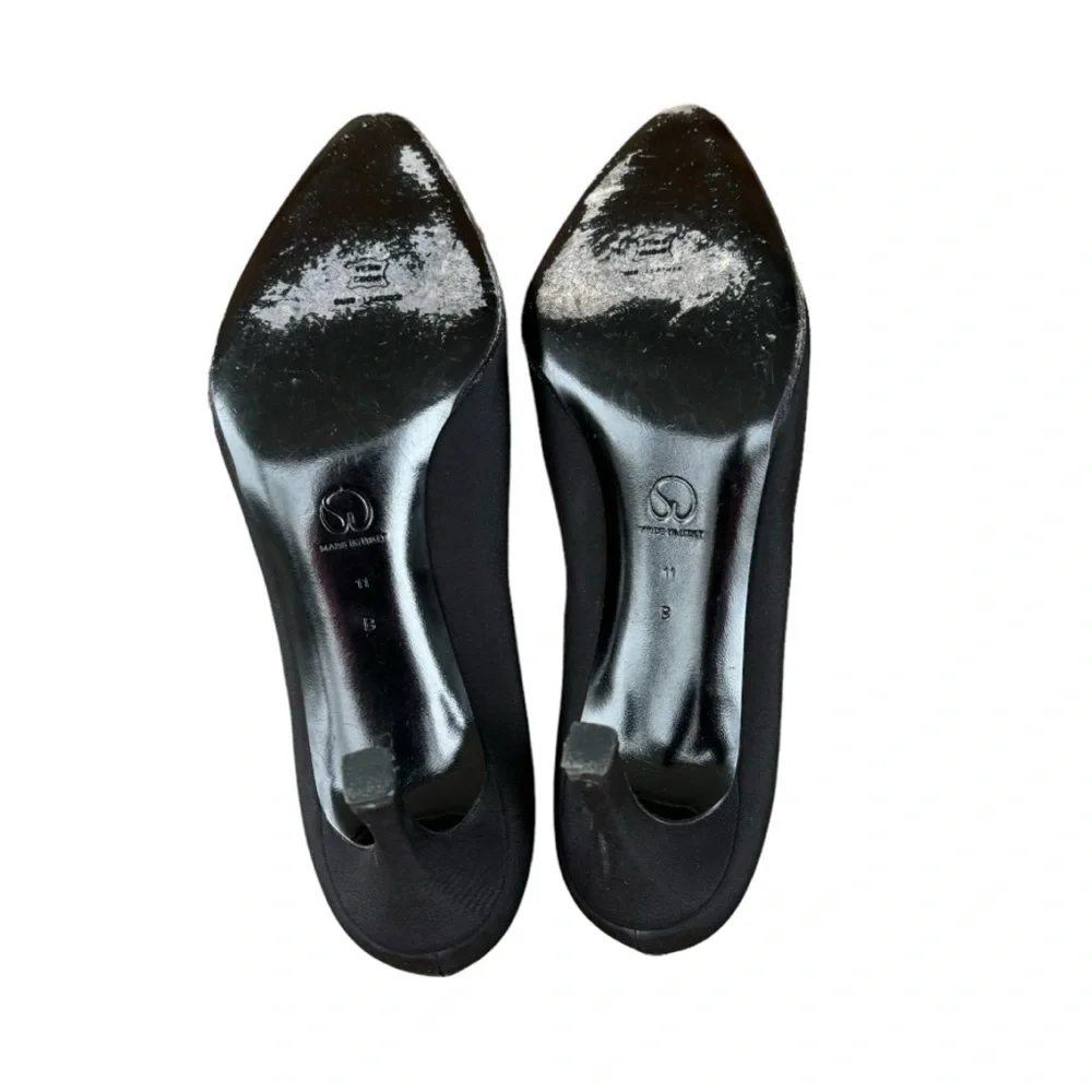 ST JOHN Made In Italy Black Cloth Rhinestone Trim Women's Heels Size 11